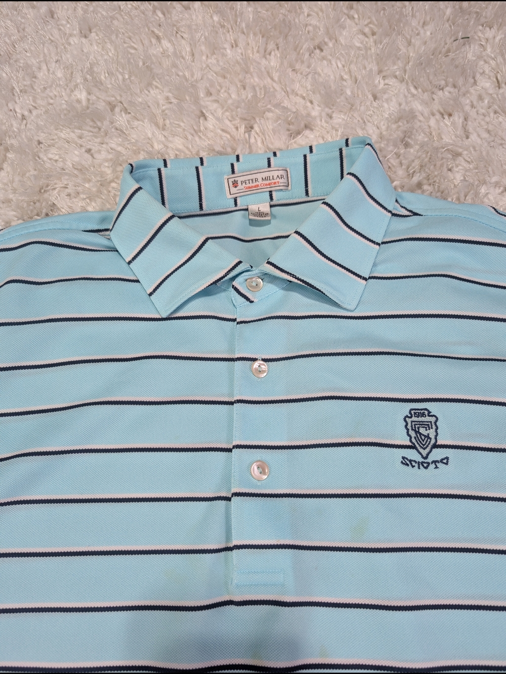 Peter Millar Men's Light Blue Striped Polo Shirt - Scioto country Club